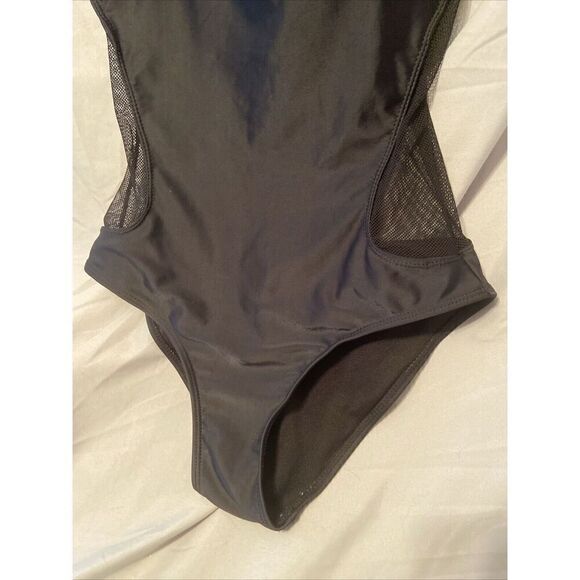 Ladies Top Melon One Piece Black Swimsuit Mesh On Front And Back Size Medium - Picture 3 of 9